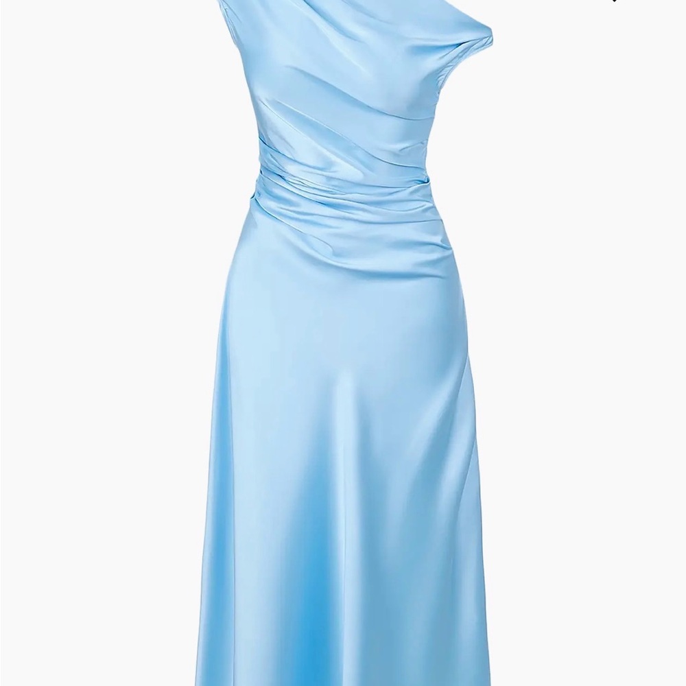 STAUD One-Shoulder Satin Gown in Light Blue - Picture 4 of 5